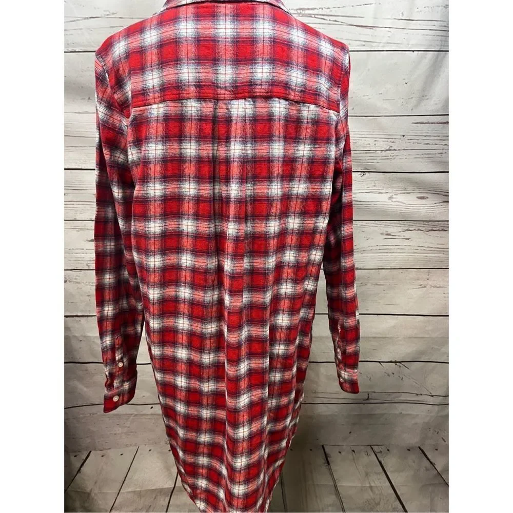 Simply Southern Women Red Plaid Flannel Nightshirt Sleep Shirt Dress Size‎ L